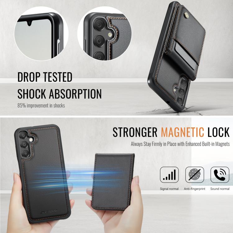 For Samsung Galaxy A35 JEEHOOD J06 British Style RFID MagSafe Card Bag PU Phone Case(Black) - Galaxy Phone Cases by JEEHOOD | Online Shopping UK | buy2fix