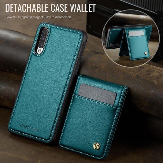 For Samsung Galaxy A50 JEEHOOD J06 British Style RFID MagSafe Card Bag PU Phone Case(Green) - Galaxy Phone Cases by JEEHOOD | Online Shopping UK | buy2fix