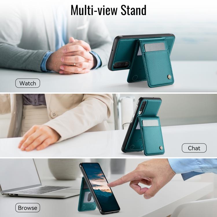 For Samsung Galaxy A50 JEEHOOD J06 British Style RFID MagSafe Card Bag PU Phone Case(Green) - Galaxy Phone Cases by JEEHOOD | Online Shopping UK | buy2fix