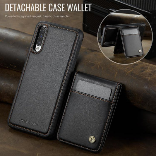 For Samsung Galaxy A50 JEEHOOD J06 British Style RFID MagSafe Card Bag PU Phone Case(Black) - Galaxy Phone Cases by JEEHOOD | Online Shopping UK | buy2fix