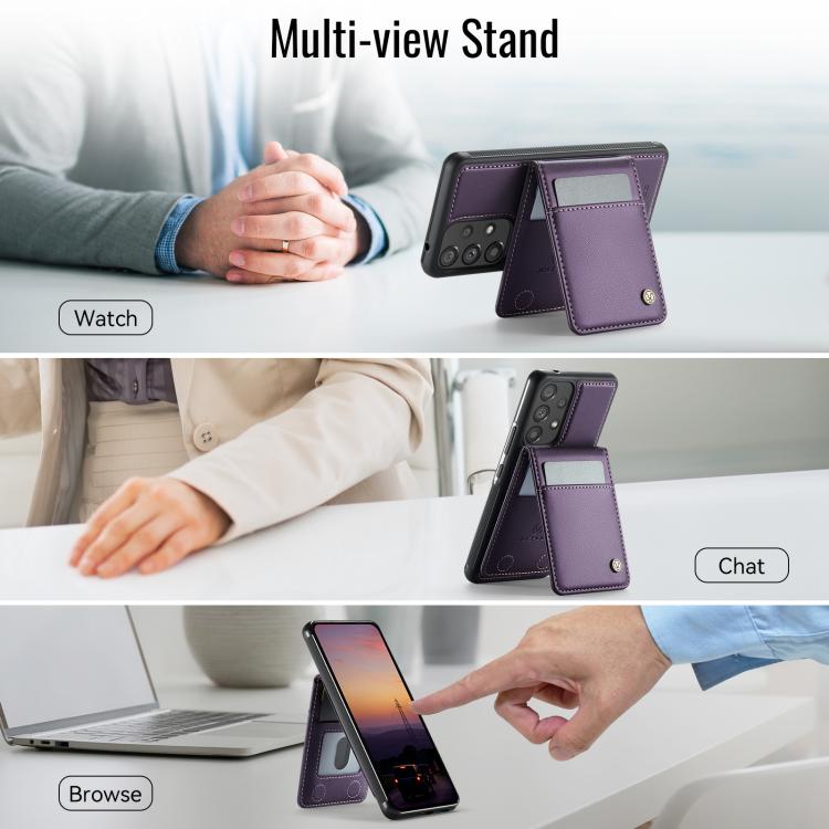 For Samsung Galaxy A53 5G JEEHOOD J06 British Style RFID MagSafe Card Bag PU Phone Case(Purple) - Galaxy Phone Cases by JEEHOOD | Online Shopping UK | buy2fix