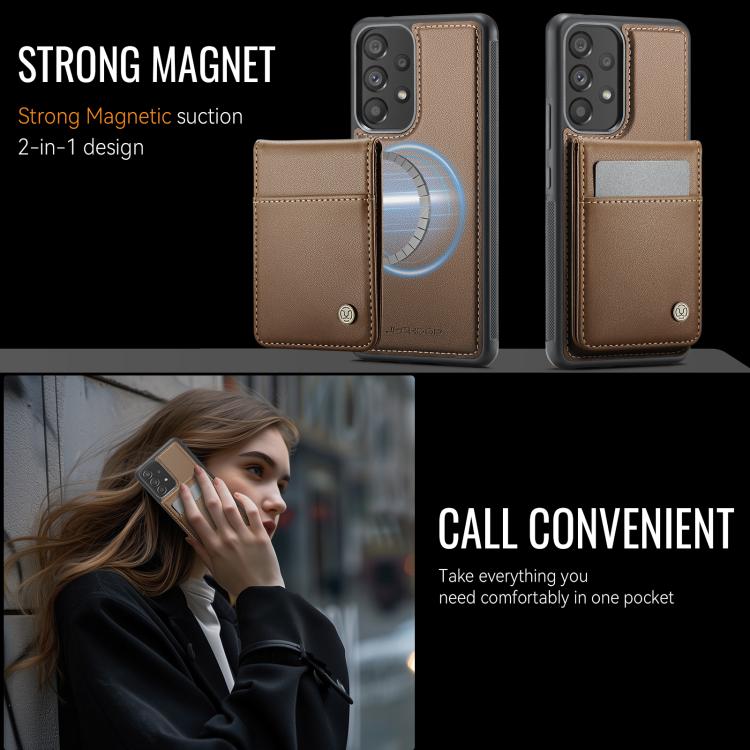 For Samsung Galaxy A53 5G JEEHOOD J06 British Style RFID MagSafe Card Bag PU Phone Case(Brown) - Galaxy Phone Cases by JEEHOOD | Online Shopping UK | buy2fix