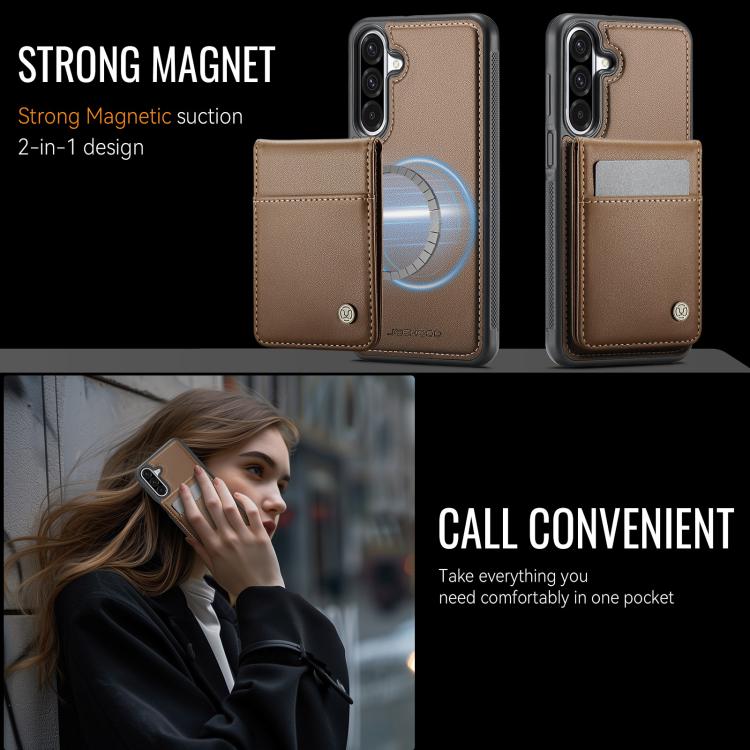 For Samsung Galaxy A26 5G JEEHOOD J06 British Style RFID MagSafe Card Bag PU Phone Case(Brown) - Galaxy Phone Cases by JEEHOOD | Online Shopping UK | buy2fix