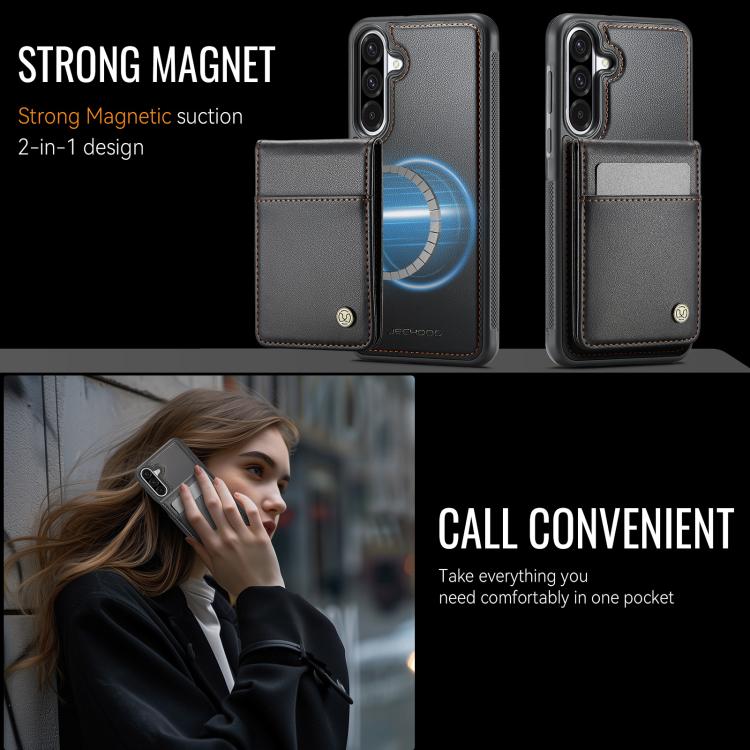 For Samsung Galaxy A56 5G JEEHOOD J06 British Style RFID MagSafe Card Bag PU Phone Case(Black) - Galaxy Phone Cases by JEEHOOD | Online Shopping UK | buy2fix