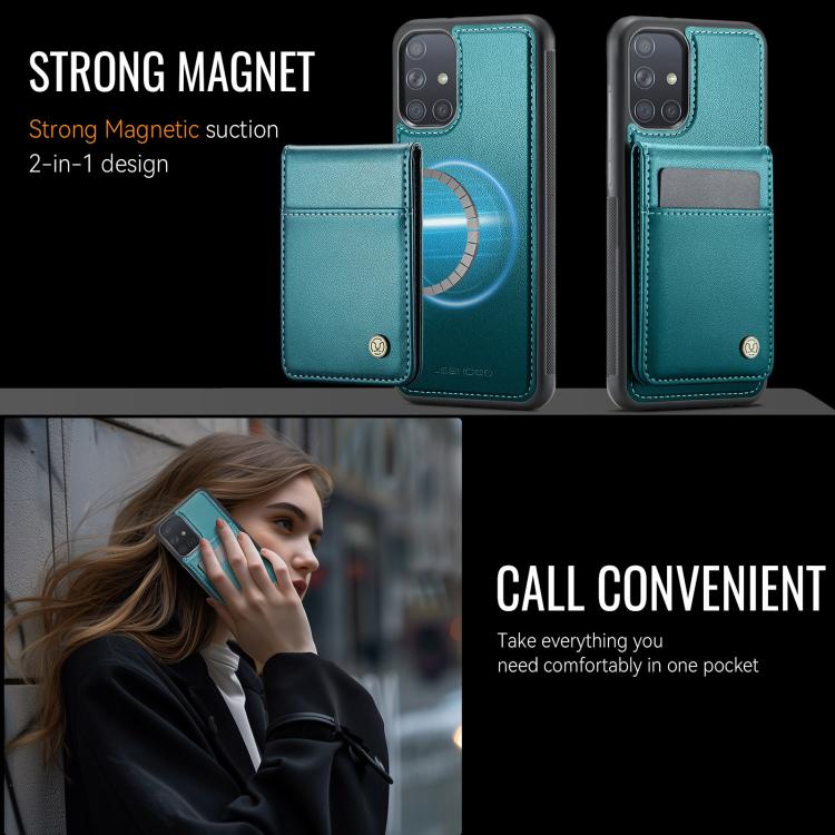 For Samsung Galaxy A51 4G JEEHOOD J06 British Style RFID MagSafe Card Bag PU Phone Case(Green) - Galaxy Phone Cases by JEEHOOD | Online Shopping UK | buy2fix