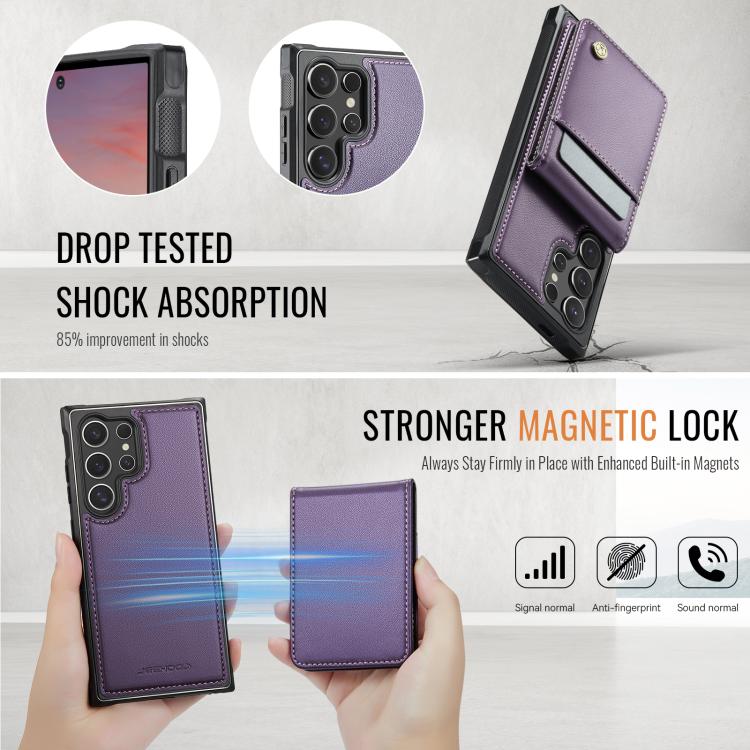 For Samsung Galaxy S24 Ultra 5G JEEHOOD J06 British Style RFID MagSafe Card Bag PU Phone Case(Purple) - Galaxy S24 Ultra 5G Cases by JEEHOOD | Online Shopping UK | buy2fix
