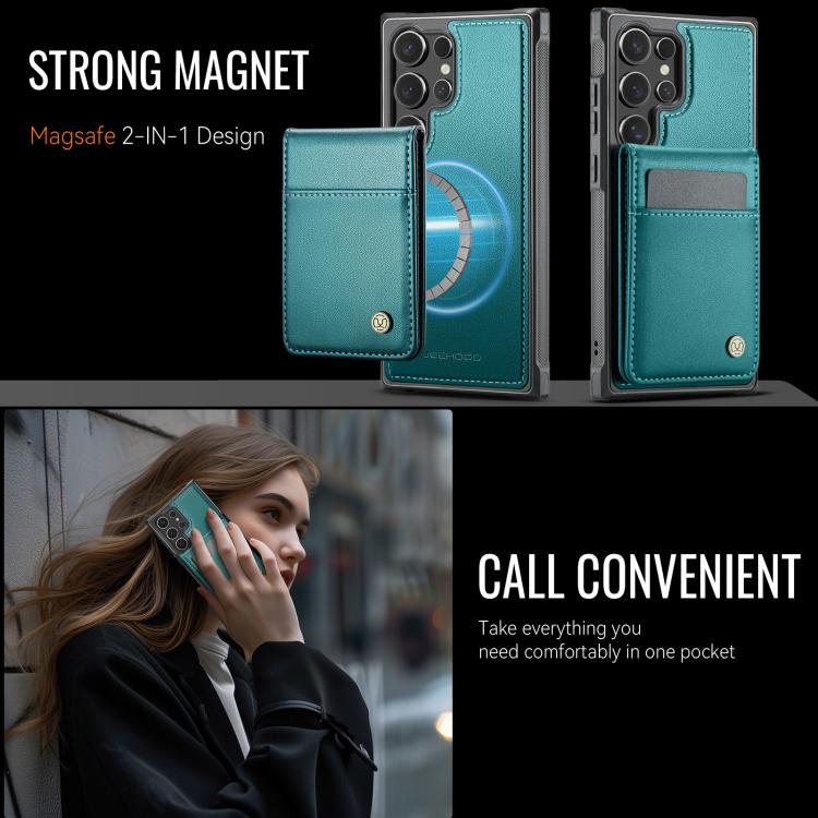 For Samsung Galaxy S25 Ultra 5G JEEHOOD J06 British Style RFID MagSafe Card Bag PU Phone Case(Green) - Galaxy S25 Ultra 5G Cases by JEEHOOD | Online Shopping UK | buy2fix