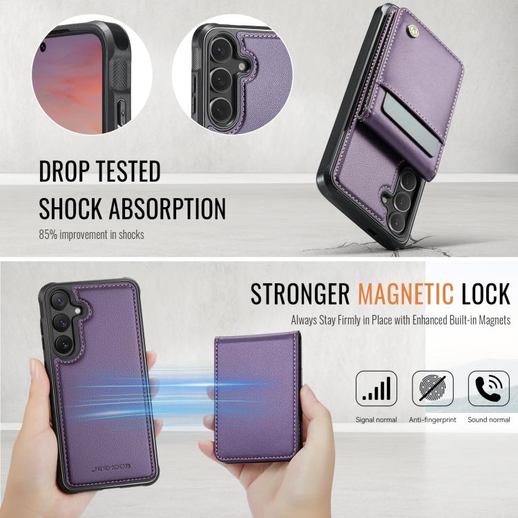 For Samsung Galaxy S24+ 5G JEEHOOD J06 British Style RFID MagSafe Card Bag PU Phone Case(Purple) - Galaxy S24+ 5G Cases by JEEHOOD | Online Shopping UK | buy2fix