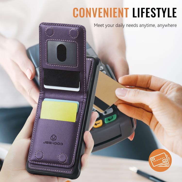 For Samsung Galaxy S24+ 5G JEEHOOD J06 British Style RFID MagSafe Card Bag PU Phone Case(Purple) - Galaxy S24+ 5G Cases by JEEHOOD | Online Shopping UK | buy2fix