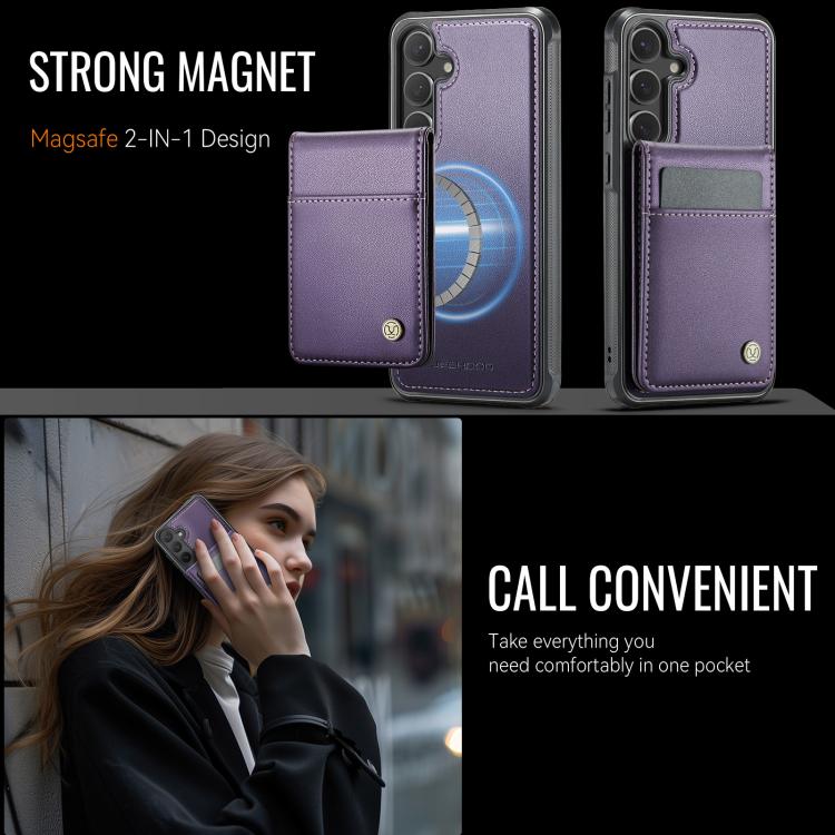 For Samsung Galaxy S24+ 5G JEEHOOD J06 British Style RFID MagSafe Card Bag PU Phone Case(Purple) - Galaxy S24+ 5G Cases by JEEHOOD | Online Shopping UK | buy2fix
