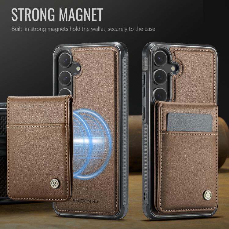 For Samsung Galaxy S24 5G JEEHOOD J06 British Style RFID MagSafe Card Bag PU Phone Case(Brown) - Galaxy S24 5G Cases by JEEHOOD | Online Shopping UK | buy2fix