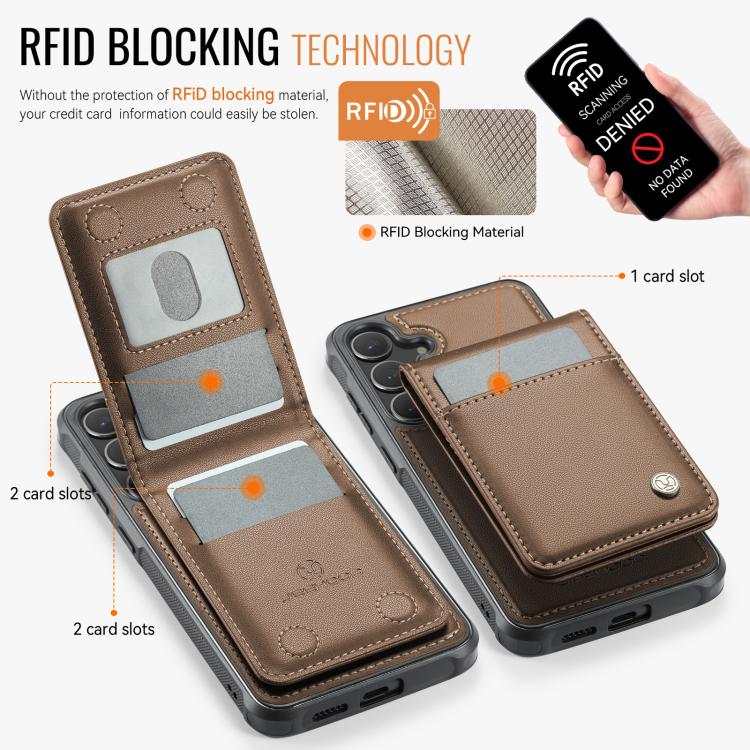 For Samsung Galaxy S24 5G JEEHOOD J06 British Style RFID MagSafe Card Bag PU Phone Case(Brown) - Galaxy S24 5G Cases by JEEHOOD | Online Shopping UK | buy2fix