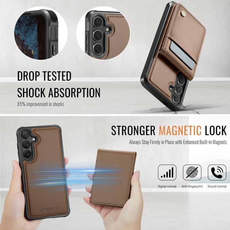 For Samsung Galaxy S24 5G JEEHOOD J06 British Style RFID MagSafe Card Bag PU Phone Case(Brown) - Galaxy S24 5G Cases by JEEHOOD | Online Shopping UK | buy2fix