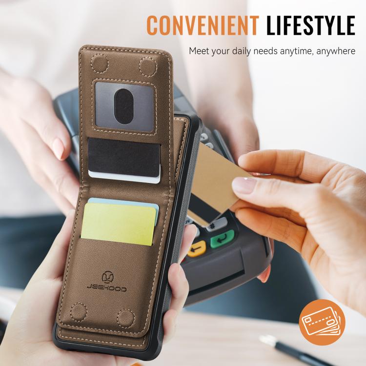For Samsung Galaxy S24 5G JEEHOOD J06 British Style RFID MagSafe Card Bag PU Phone Case(Brown) - Galaxy S24 5G Cases by JEEHOOD | Online Shopping UK | buy2fix