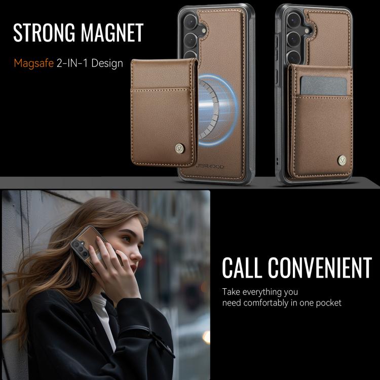 For Samsung Galaxy S24 5G JEEHOOD J06 British Style RFID MagSafe Card Bag PU Phone Case(Brown) - Galaxy S24 5G Cases by JEEHOOD | Online Shopping UK | buy2fix