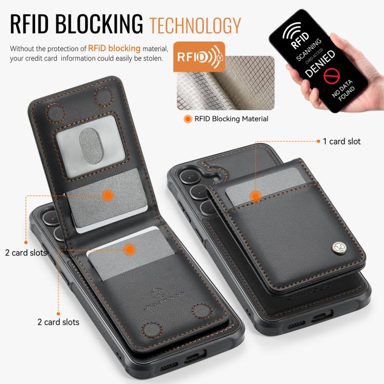 For Samsung Galaxy S24 5G JEEHOOD J06 British Style RFID MagSafe Card Bag PU Phone Case(Black) - Galaxy S24 5G Cases by JEEHOOD | Online Shopping UK | buy2fix