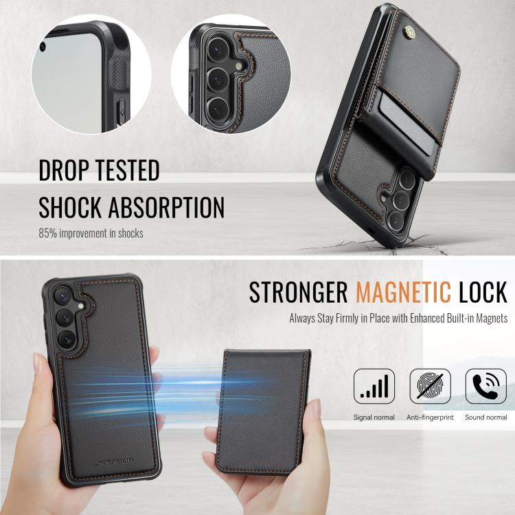 For Samsung Galaxy S24 5G JEEHOOD J06 British Style RFID MagSafe Card Bag PU Phone Case(Black) - Galaxy S24 5G Cases by JEEHOOD | Online Shopping UK | buy2fix