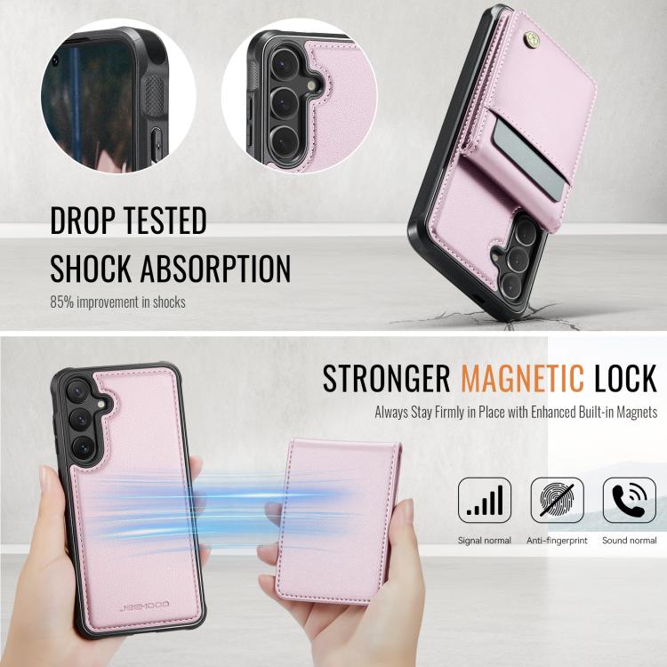 For Samsung Galaxy S24 5G JEEHOOD J06 British Style RFID MagSafe Card Bag PU Phone Case(Pink) - Galaxy S24 5G Cases by JEEHOOD | Online Shopping UK | buy2fix