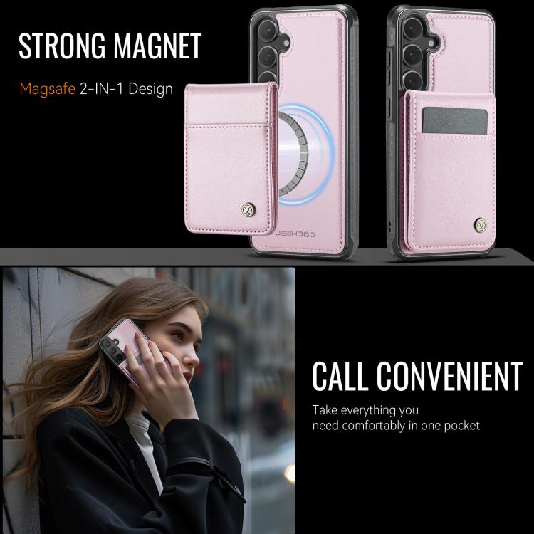 For Samsung Galaxy S24 5G JEEHOOD J06 British Style RFID MagSafe Card Bag PU Phone Case(Pink) - Galaxy S24 5G Cases by JEEHOOD | Online Shopping UK | buy2fix