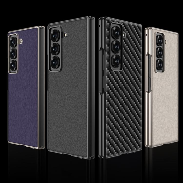 For Samsung Galaxy Z Fold6 Slim GKK Integrated Metal Paint Skin Feel Leather Full Coverage Phone Case(Carbon Fibre) - Galaxy Phone Cases by GKK | Online Shopping UK | buy2fix