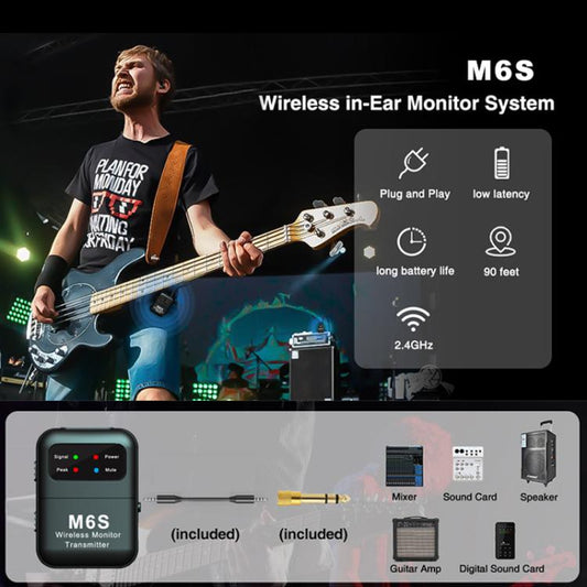 M6S Stereo Wireless In-Ear Monitor System 2.4G Transmitter & Receiver(Black) - Microphone by buy2fix | Online Shopping UK | buy2fix