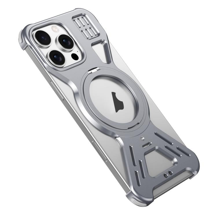 For iPhone 16 Pro Armor 360 Holder Frameless Alloy MagSafe Phone Case(Space Gray) - iPhone 16 Pro Cases by buy2fix | Online Shopping UK | buy2fix