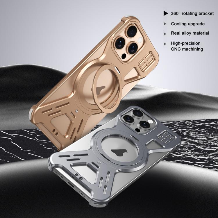 For iPhone 16 Pro Armor 360 Holder Frameless Alloy MagSafe Phone Case(Space Gray) - iPhone 16 Pro Cases by buy2fix | Online Shopping UK | buy2fix