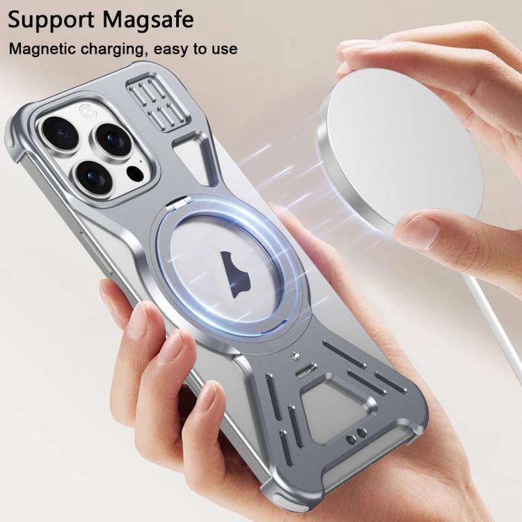 For iPhone 16 Pro Armor 360 Holder Frameless Alloy MagSafe Phone Case(Space Gray) - iPhone 16 Pro Cases by buy2fix | Online Shopping UK | buy2fix