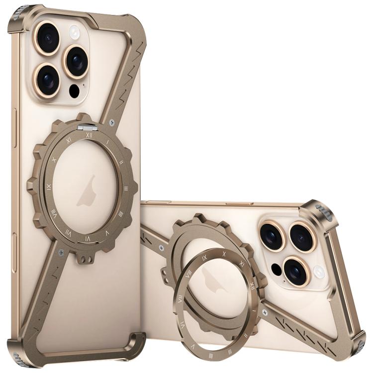For iPhone 16 Pro Z-shaped Frameless Metal 360 Holder MagSafe Phone Case(Desert Gold) - iPhone 16 Pro Cases by buy2fix | Online Shopping UK | buy2fix