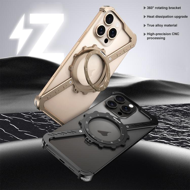For iPhone 16 Z-shaped Frameless Metal 360 Holder MagSafe Phone Case(Space Silver) - iPhone 16 Cases by buy2fix | Online Shopping UK | buy2fix