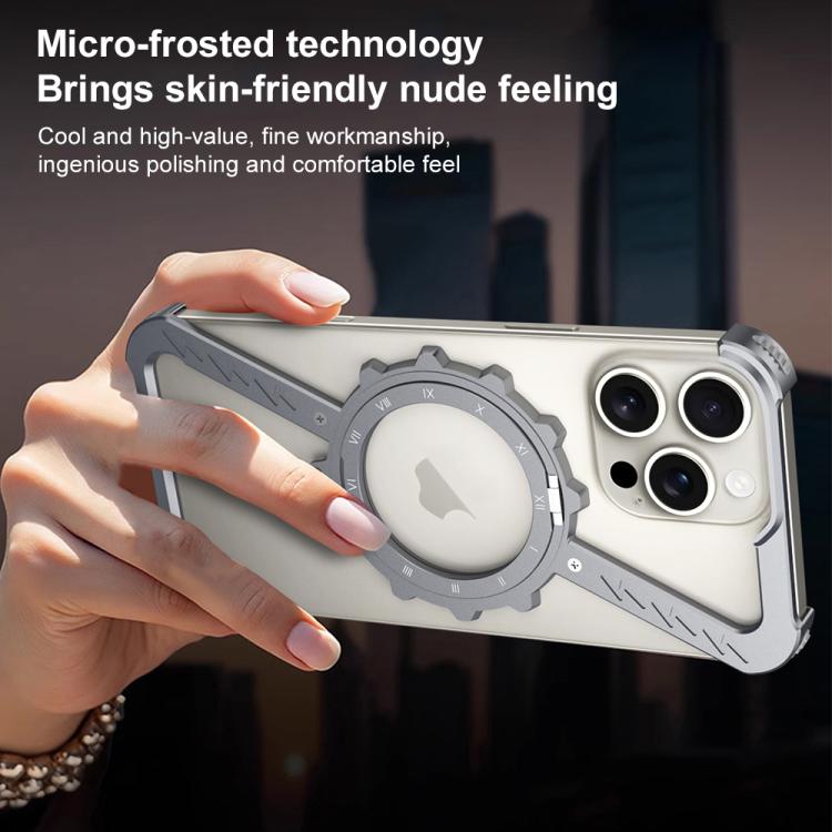 For iPhone 16 Z-shaped Frameless Metal 360 Holder MagSafe Phone Case(Space Silver) - iPhone 16 Cases by buy2fix | Online Shopping UK | buy2fix