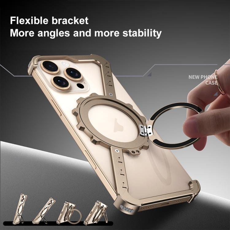 For iPhone 16 Z-shaped Frameless Metal 360 Holder MagSafe Phone Case(Space Silver) - iPhone 16 Cases by buy2fix | Online Shopping UK | buy2fix