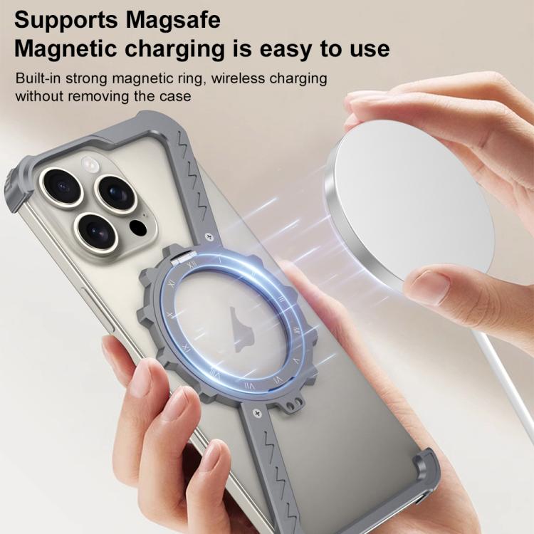 For iPhone 16 Pro Max Z-shaped Frameless Metal 360 Holder MagSafe Phone Case(Space Grey) - iPhone 16 Pro Max Cases by buy2fix | Online Shopping UK | buy2fix