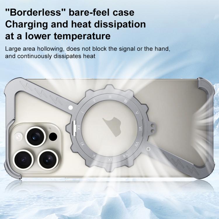 For iPhone 16 Z-shaped Frameless Metal 360 Holder MagSafe Phone Case(Space Silver) - iPhone 16 Cases by buy2fix | Online Shopping UK | buy2fix