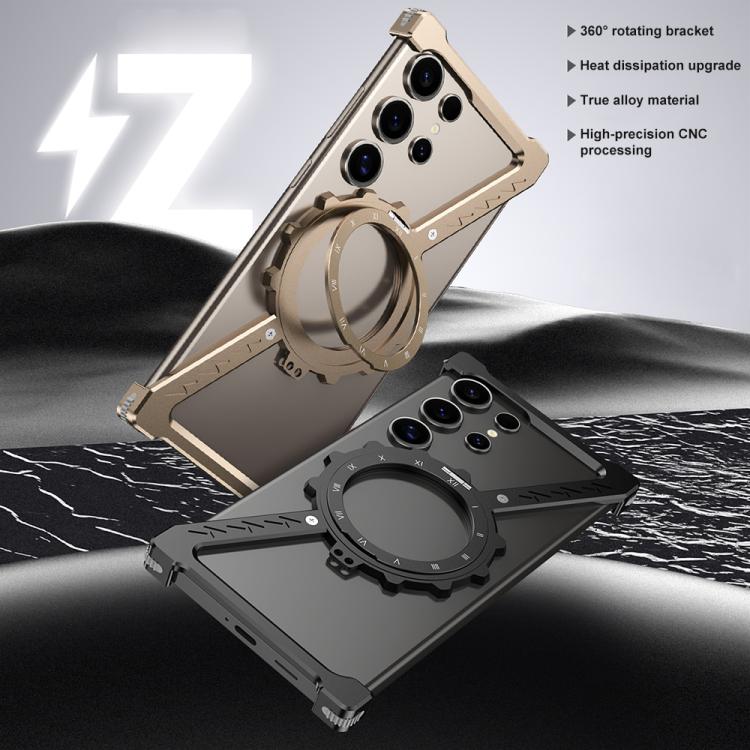 For Samsung Galaxy S24 Ultra 5G Z-shaped Frameless Metal 360 Holder MagSafe Phone Case(Space Silver) - Galaxy S24 Ultra 5G Cases by buy2fix | Online Shopping UK | buy2fix