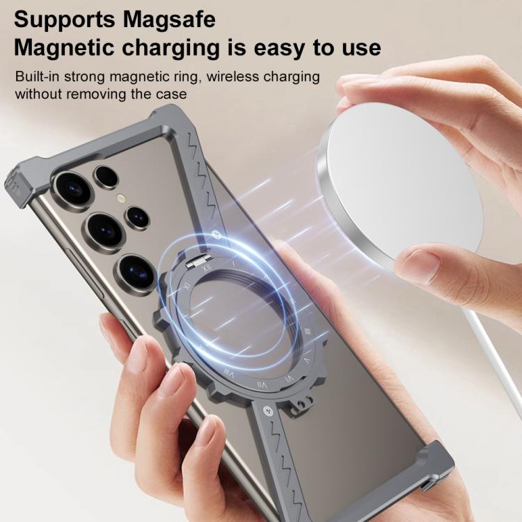 For Samsung Galaxy S24 Ultra 5G Z-shaped Frameless Metal 360 Holder MagSafe Phone Case(Space Silver) - Galaxy S24 Ultra 5G Cases by buy2fix | Online Shopping UK | buy2fix