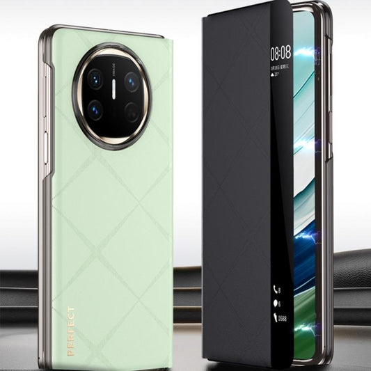 For Huawei Mate X3 Plain Leather Embossed MagSafe Magnetic Phone Leather Case(Green) - Huawei Cases by buy2fix | Online Shopping UK | buy2fix