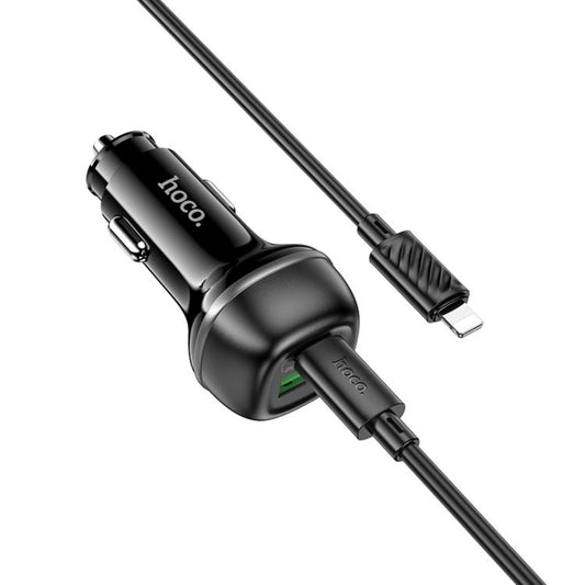 hoco Z58A Rank Dual Port PD30W and QC3.0 Car Charger Set with Type-C to 8 Pin Cable(Black) - Car Charger by hoco | Online Shopping UK | buy2fix