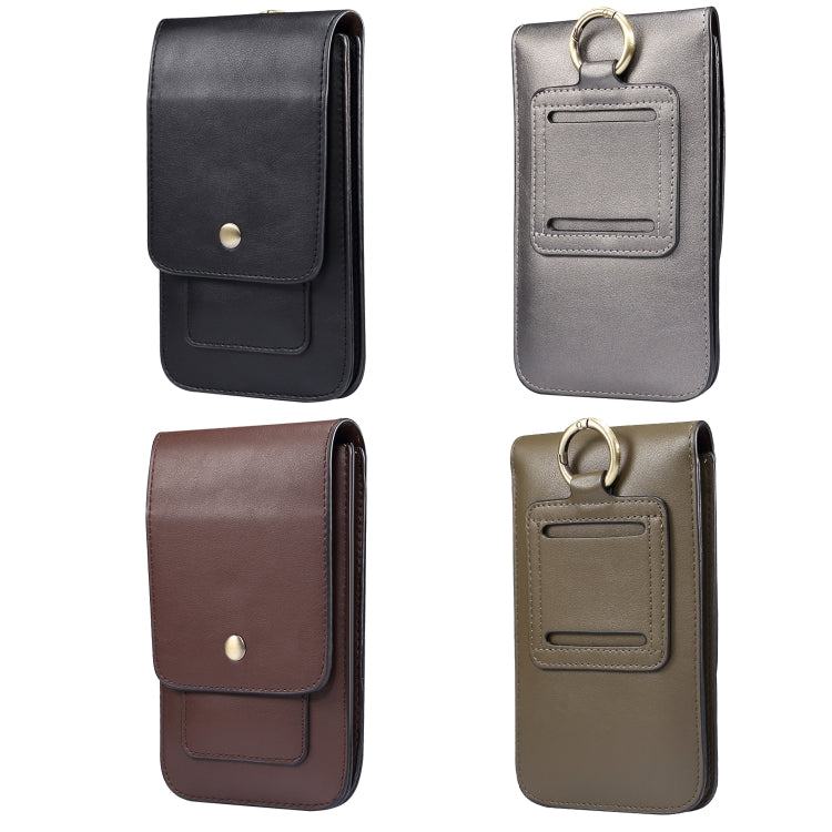 Lambskin Texture Men Phone Universal Double Lattice Waist Bag Leather Case, Size:L(Grey) - by buy2fix | Online Shopping UK | buy2fix