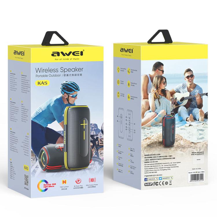 awei KA5 Portable Outdoor Colorful RGB Light Bluetooth Speaker(Black Red) - Desktop Speaker by awei | Online Shopping UK | buy2fix