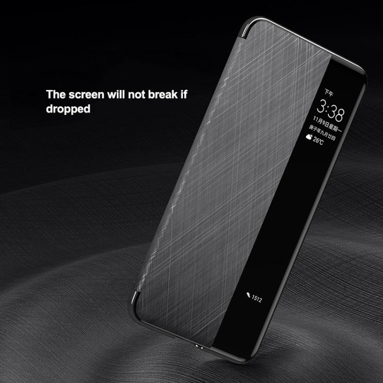 For Huawei Mate 60 Smart View Window Plain Leather Paint PC Phone Case(Grey) - Huawei Cases by buy2fix | Online Shopping UK | buy2fix