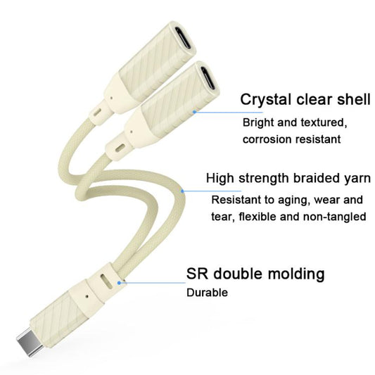 60W 2 in 1 Type-C to Dual Type-C Audio Adapter(Apricot) - Audio Adapter by buy2fix | Online Shopping UK | buy2fix