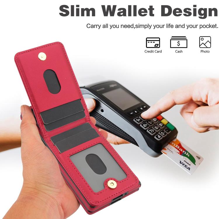 For Samsung Galaxy Z Fold5 AwQuer RFID Vertical Flip Card Bag Holder Leather Phone Case(Red) - Galaxy Z Fold5 Cases by Awquer | Online Shopping UK | buy2fix