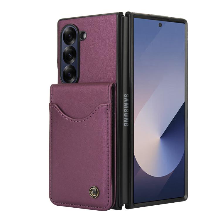 For Samsung Galaxy Z Fold5 AwQuer RFID Vertical Flip Card Bag Holder Leather Phone Case(Dark Purple) - Galaxy Z Fold5 Cases by Awquer | Online Shopping UK | buy2fix
