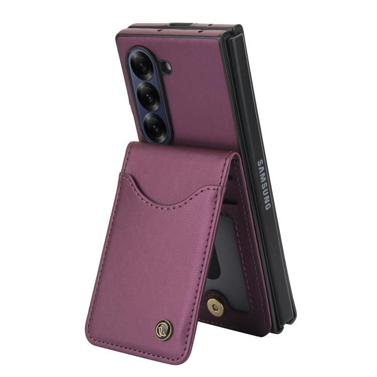 For Samsung Galaxy Z Fold5 AwQuer RFID Vertical Flip Card Bag Holder Leather Phone Case(Dark Purple) - Galaxy Z Fold5 Cases by Awquer | Online Shopping UK | buy2fix