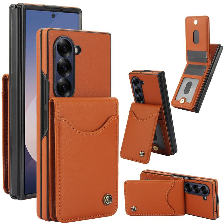 For Samsung Galaxy Z Fold5 AwQuer RFID Vertical Flip Card Bag Holder Leather Phone Case(Brown) - Galaxy Z Fold5 Cases by Awquer | Online Shopping UK | buy2fix