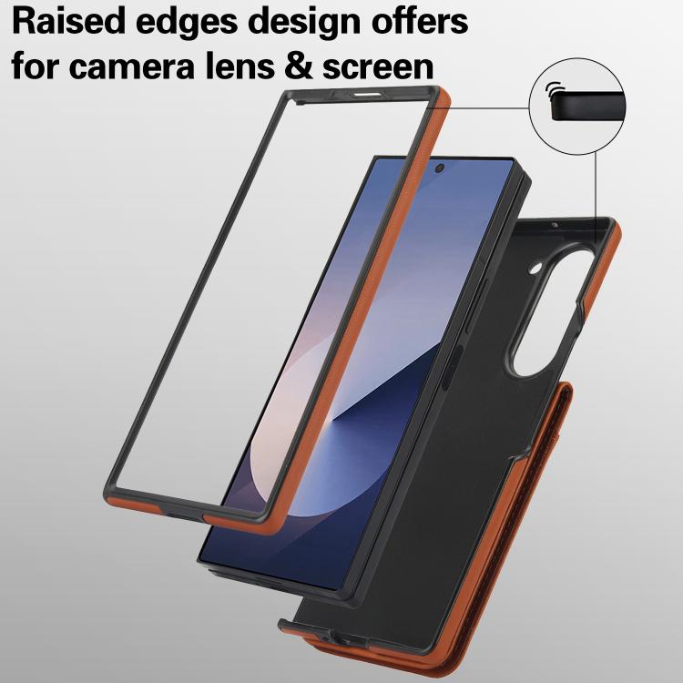 For Samsung Galaxy Z Fold5 AwQuer RFID Vertical Flip Card Bag Holder Leather Phone Case(Brown) - Galaxy Z Fold5 Cases by Awquer | Online Shopping UK | buy2fix