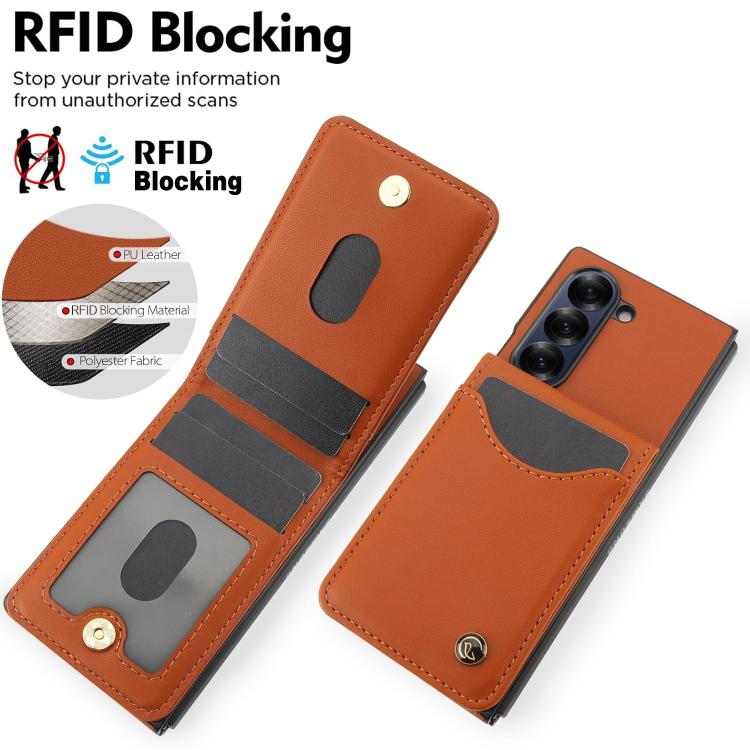 For Samsung Galaxy Z Fold5 AwQuer RFID Vertical Flip Card Bag Holder Leather Phone Case(Brown) - Galaxy Z Fold5 Cases by Awquer | Online Shopping UK | buy2fix