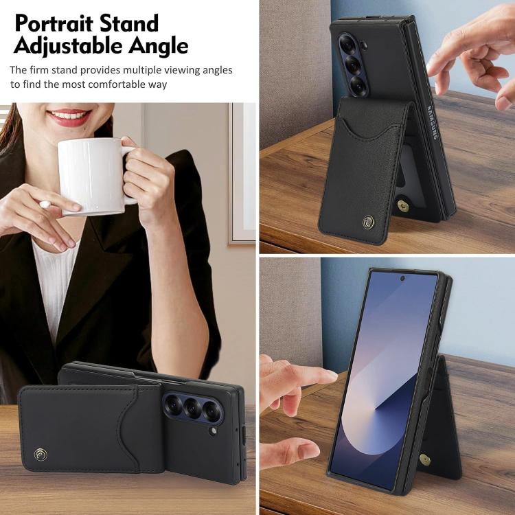 For Samsung Galaxy Z Fold6 AwQuer RFID Vertical Flip Card Bag Holder Leather Phone Case(Black) - Galaxy Z Fold6 5G Cases by Awquer | Online Shopping UK | buy2fix