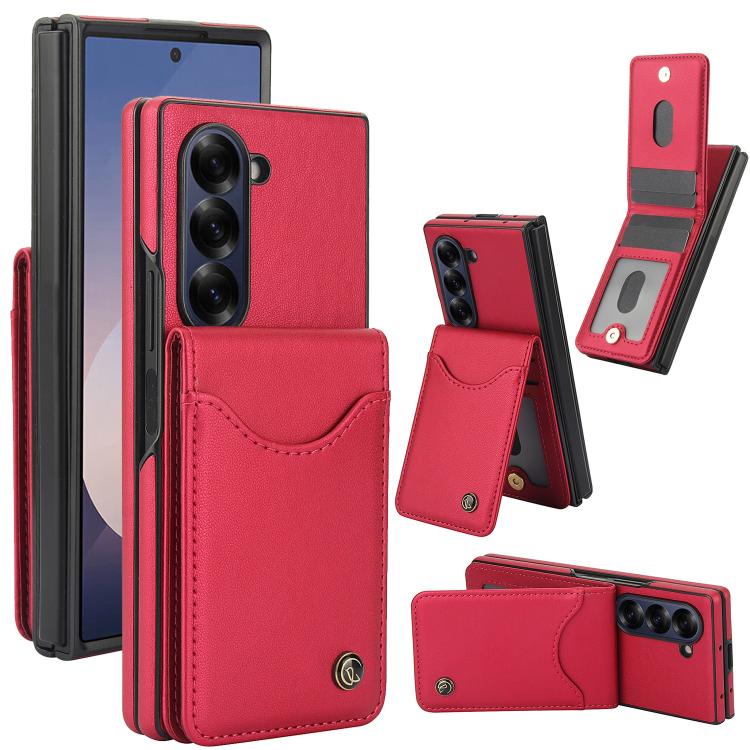 For Samsung Galaxy Z Fold6 AwQuer RFID Vertical Flip Card Bag Holder Leather Phone Case(Red) - Galaxy Z Fold6 5G Cases by Awquer | Online Shopping UK | buy2fix